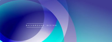 Soyut arkaplan özellikleri üst üste binen daireler, gradyanlar. Mavi, mor renkler tasarıma hakim, modern estetik yaratıyor. Metin arkaplan tasarımı okur.