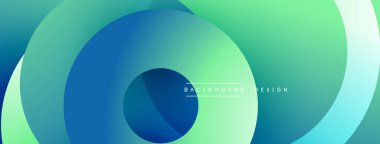 Soyut daireler örtüşüyor, parlak mavi, yeşil gradyanlar yaratıyor. Arka planlar ve sunumlar için modern tasarım öğesi. Pürüzsüz geçişler görsel ahenk sunar.