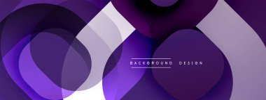 Soyut mor tasarım, üst üste binen daireler, kareler. Modern estetik, pürüzsüz gradyanlar dinamik görsel efekt yaratır.