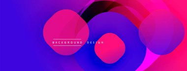 Soyut sıvı şekiller, canlı renklerin karışımı. Modern tasarım, mor, pembe renkler kompozisyona hakim. Gradyan efektler derinlik yaratır.