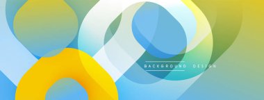 Soyut geometrik şekiller örtüşür, parlak mavi, sarı ve yeşil renkler yaratır. Modern tasarım temiz estetik, pürüzsüz geçişler öneriyor.