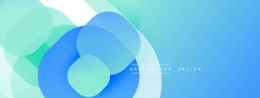 Soyut mavi tasarım üst üste binen şeffaf daireler. Yumuşak eğimler derinlik yaratır, modern estetik. Mevcut en küçük metin.