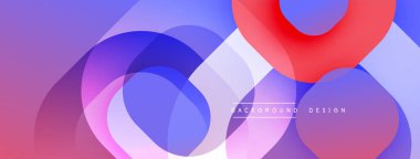 Soyut daireler örtüşüyor, canlı mor, mavi, kırmızı gradyanlar yaratıyor. Arkaplan ve sunumlar için modern tasarım ögesi.