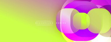 Soyut canlı tasarım, üst üste binen daireler, gradyanlar. Kireç yeşili mora geçiş modern görsel efekt yaratır..