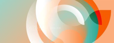 Soyut geometrik şekiller çakışıyor. Yumuşak turuncu, deniz mavisi, bej renkleri modern arka plan yaratır. Minimalist tasarım, pürüzsüz gradyanlar.