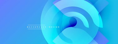 Soyut mavi eğimler dairesel şekiller oluşturur. Modern tasarım elementleri dinamik görsel akış yaratır. Arkaplan teknoloji ve yenilik öneriyor.
