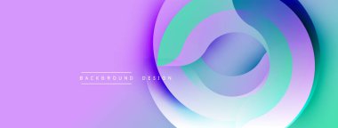 Soyut katmanlar canlı mor, deniz mavisi renkleri yaratır. Dairesel şekiller örtüşür, dinamik görsel efekt oluşturur. Mevcut en küçük metin.