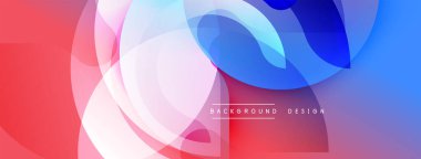 Soyut şekiller örtüşüyor, canlı kırmızı ve mavi renkler yaratıyor. Modern tasarım elementleri dinamik hareketi, pürüzsüz geçişleri önerir.