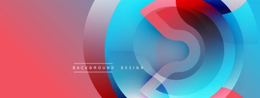 Soyut geometrik tasarım. Üst üste binen daireler, canlı renkler modern arka plan yaratır. Kırmızı, mavi renkler kompozisyona hakim.