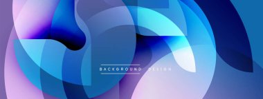 Soyut sıvı şekilleri örtüşür, parlak mavi ve mor renkler yaratır. Modern tasarım hareketi, derinliği, görsel ilgiyi çağrıştırıyor.