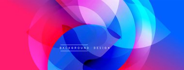 Soyut renkli tasarım. Üst üste binen şekiller dinamik görsel efekt yaratır. Gradyan geçişler, modern estetik, canlı renkler..