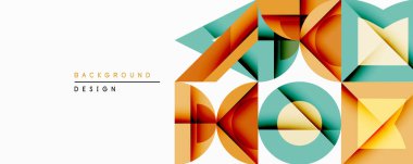 Soyut geometrik şekiller örtüşür ve canlı bir zemin oluşturur. Turuncu, deniz mavisi, altın renkleri tasarımda baskın. Modern estetik, temiz çizgiler, minimalist kompozisyon.