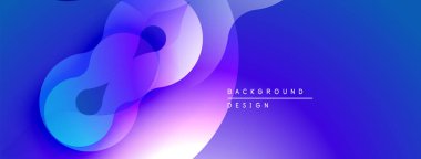 Soyut akışkan şekiller harmanlanarak canlı mavi ve mor renkler yaratır. Modern tasarım hareketi çağrıştırıyor, derinliği. Minimalist estetik.