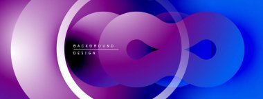 Soyut daireler örtüşüyor, canlı mor ve mavi renkler yaratıyor. Modern tasarım merkezi şekil içinde metin arkaplan tasarımı içerir.