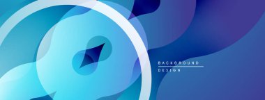 Soyut akışkan şekiller, mavi tonlar tasarımda baskın. Yumuşak gradyanlar dinamik görsel akış yaratır, modern estetik.