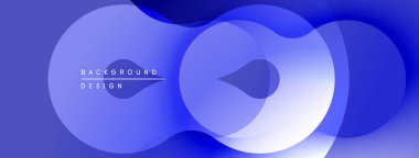 Soyut mavi şekiller üst üste binerek akışkan modern tasarım yaratır. Gradyan etkisi derinlik ve görsel ilgi ekler. Minimalist estetik.