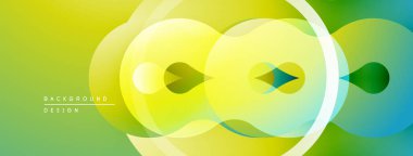 Soyut enerjik tasarım. Üst üste binen daireler dinamik değişim etkisi yaratır. Sarı, yeşil, mavi renkler kusursuz bir şekilde harmanlanır. Modern görsel kompozisyon.