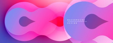 Soyut akışkan şekiller, canlı pembeler, morlar, maviler dinamik arkaplan oluşturur. Modern tasarım, pürüzsüz eğimler, örtüşen biçimler.