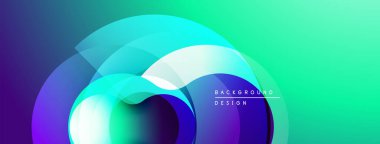 Soyut, canlı katmanlar akışkan şekiller yaratır. Değişik renkler mordan yeşile karışıyor. Arka planlar için modern tasarım ögesi.