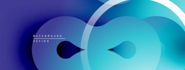 Soyut mavi tasarım, üst üste binen daireler, gradyanlar, düzgün şekiller. Dinamik görsel efekte sahip modern arkaplan.