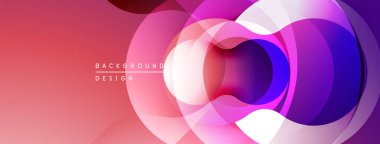 Soyut çemberler çakışıyor, canlı gradyanlar yaratıyor. Pembe, mor, mavi renkler dizaynda baskın. Modern, dinamik görsel element.
