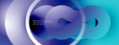 Soyut daireler örtüşüyor, parlak mavi gradyanlar yaratıyor. Modern tasarım elementleri teknoloji, yenilik, akıcılık öneriyor. Mevcut en küçük metin.