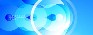 Soyut mavi arkaplan. Üst üste binen daireler, dalgalar dinamik görsel efekt yaratır. Modern tasarım, pürüzsüz eğimler.