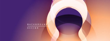 Soyut çemberler çakışıyor ve gradyan etki yaratıyor. Mor, turuncu renkler kompozisyona hakim. Modern tasarım ögesi.