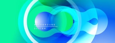 Soyut sıvı şekilleri, canlı maviler, yeşiller dinamik arkaplan oluşturur. Üst üste binen katmanlar derinlik ve hareket olduğunu gösteriyor. Modern tasarım ögesi.