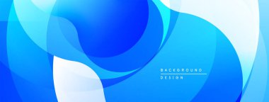 Soyut mavi arkaplan. Üst üste binen şekiller dinamik, akıcı tasarım yaratır. Gradyan gölgeler modern estetik sunuyor. Mevcut en küçük metin.