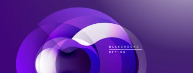 Soyut mor tasarım. Üst üste binen daireler sıvı şekiller oluşturur, modern estetik. Gradyan arka plan derinlik ve görsel ilgi ekler.