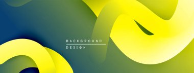 Soyut sıvı şekilleri, sarı, yeşil, lacivert renkler. Modern tasarım, pürüzsüz eğimler, dinamik kompozisyon. Minimalist arkaplan dokusu.