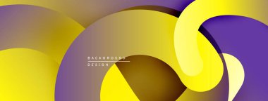 Soyut sıvı şekilleri kesişir. Sarı, mor renkler modern tasarım yaratır. Renkler pürüzsüz geçişler ve görsel ilgi sunar.