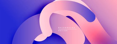 Soyut sıvı şekilleri, gradyanlar mor, pembe renkleri harmanlıyor. Modern tasarım ögesi, düz eğriler dinamik bileşim oluşturur.