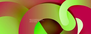 Soyut sıvı şekilleri kesişir. Renkler karışımı, yeşiller, sarılar. Modern tasarım dinamik görsel doku yaratır. Düzen eğimleri kompozisyona hakim.