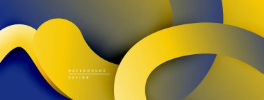 Soyut arkaplan, koyu mavi ve gri gradyanlar üzerinde akan sarı şekillere sahiptir. Modern tasarım, basit kompozisyon.