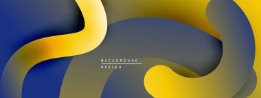 Soyut katmanlar akışkan şekiller yaratır. Mavi, altın, gri renkler düzgün bir şekilde harmanlanır. Arka planlar için modern tasarım ögesi.