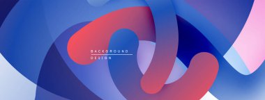 Soyut sıvı şekilleri kesişir. Mavi, kırmızı, pembe renkler dinamik kompozisyon yaratır. Arka planlar için modern tasarım ögesi.