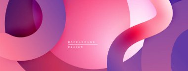 Soyut sıvı şekilleri kesişir. Pembe, mor renkler modern tasarım yaratır. Düz kıvrımlar hareketi, derinliği gösterir. Minimalist estetik.