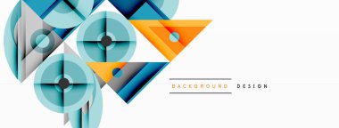 Soyut geometrik şekiller, mavi, turuncu, deniz mavisi renkleri. Modern tasarım elementleri dinamik görsel kompozisyon oluşturur. Temiz, minimalist estetik.