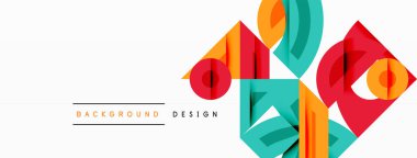 Soyut geometrik şekiller örtüşür ve canlı bir tasarım yaratır. Kırmızı, turuncu, deniz mavisi nötr zemine hakim. Modern estetik.