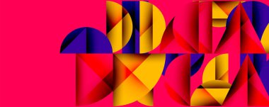 Soyut geometrik şekiller örtüşür ve canlı bir bileşim yaratır. Kalın renkler egemen, modern estetik sunuyor.