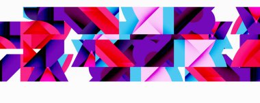 Soyut geometrik şekiller, canlı renkler, katmanlı tasarım. Modern dijital illüstrasyon, dinamik kompozisyon, kalın gradyanlar.