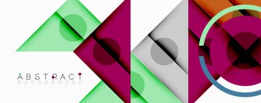 Modern geometrik tasarım. Üst üste binen şekiller canlı ve renkli bileşimler yaratır. Minimalist tarz, dijital projeler için mükemmel arkaplan.