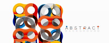 Modern soyut model. Üst üste binen daireler canlı geometrik tasarım yaratır. Turuncu, mavi, gri renkler kompozisyona hakim. Temiz, basit estetik..