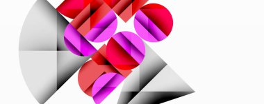 Soyut geometrik bileşim. Şekiller çakışıyor, dinamik görsel etki yaratıyor. Pembe, kırmızı, gri tonlar tasarımda baskın. Minimalist stil.