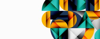 Soyut geometrik şekiller, canlı renkler, modern tasarım. Bileşim üçgenleri, kıvrımları, üst üste binen formları içerir. Minimalist estetik, temiz çizgiler, dinamik görsel.