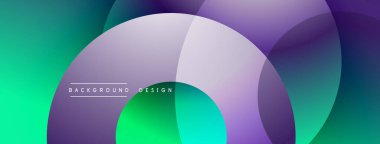 Soyut sıvı şekiller, canlı renklerin karışımı. Modern tasarım üst üste binen daireler, gradyanlar içerir. Metin arkaplan tasarımı okur.