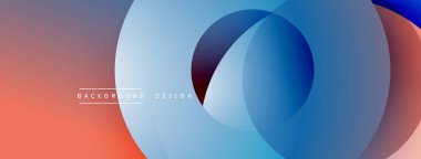 Soyut gradyan çemberler çakışıyor, dinamik görsel efekt yaratıyor. Renkler kırmızıdan maviye karışır. Minimalist tasarım arka planlar için uygundur.
