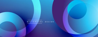 Soyut mavi arkaplan, üst üste binen daireler, gradyanlar. Modern tasarım elementleri dinamik görsel efekt yaratır. Basit metin arkaplan tasarımı okur.